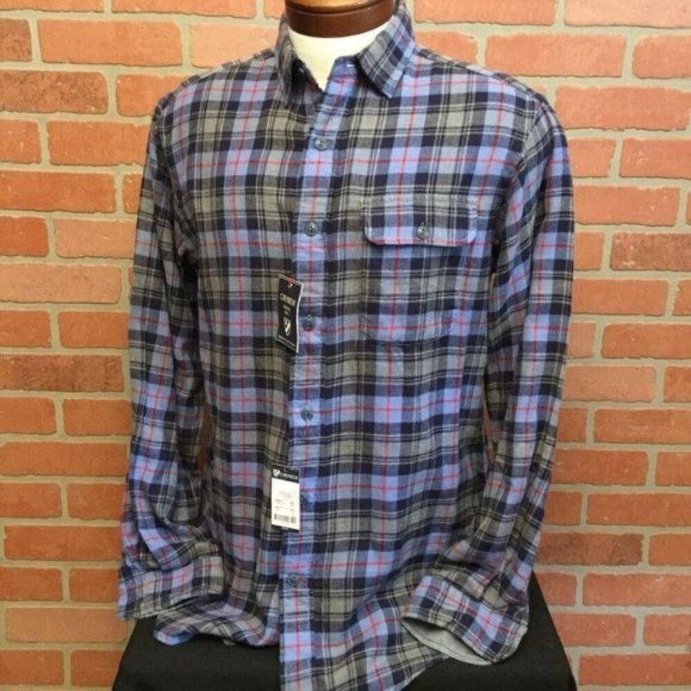 Cremieux Mens Flannel Shirt Vintage Twill Blue Gray Plaid 4XT 4X Tall Academia